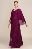 Glitter Burgundy Beaded Mother of the Bride Dress with Appliques