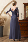 Glitter Grey Blue Beaded Mother of the Bride Dress