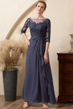 Glitter Grey Blue Beaded Mother of the Bride Dress