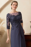 Glitter Grey Blue Beaded Mother of the Bride Dress