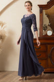 Glitter Grey Blue Beaded Mother of the Bride Dress