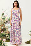 Blush Purple Flower Boho Chiffon Bridesmaid Dress