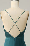 A Line Spaghetti Straps Dark Green Plus Size Bridesmaid Dress with Backless