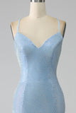 Mermaid Blue Long Prom Dress with Slit