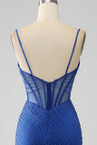 Royal Blue Mermaid Corset Prom Dress with Beading