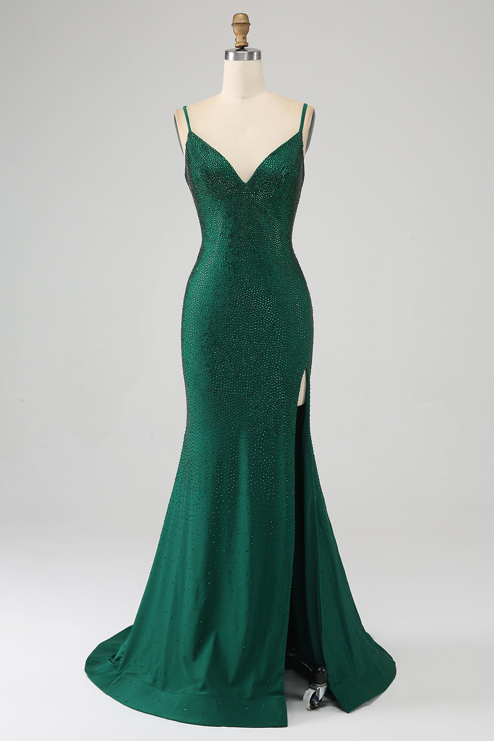 Leely Women Sparkly Dark Green Beaded Long Mermaid Prom Dress with Slit leelyuk Leely Women Sparkly Dark Green Beaded Long Mermaid Prom Dress with Slit leelyuk