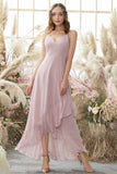 Blush High Low Chiffon Bridesmaid Dress