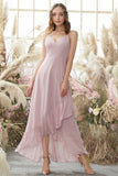 Blush High Low Chiffon Bridesmaid Dress