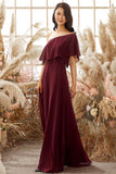 One Shoulder Burgundy Chiffon Bridesmaid Dress