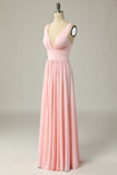 Classic A Line V Neck Yellow Long Prom Dress with Slit