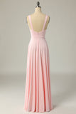 Classic A Line V Neck Yellow Long Prom Dress with Slit