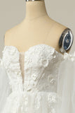 A Line Off the Shoulder Ivory Bridal Dress with Long Sleeves