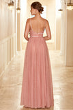A Line Spaghetti Straps Bridesmaid Dress with Ruffles