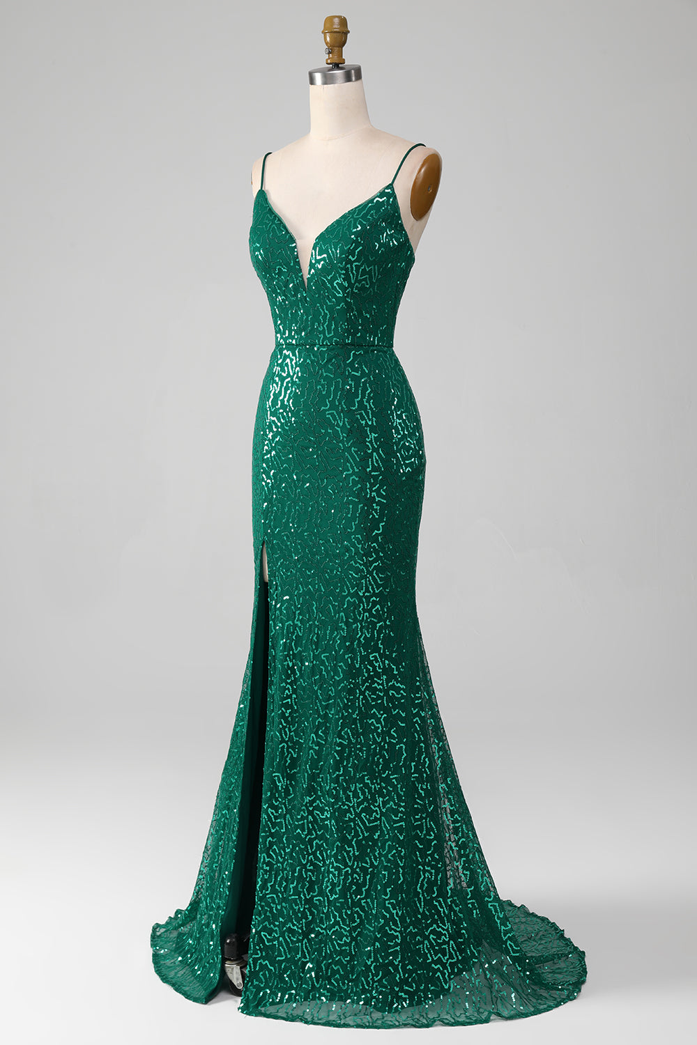 Leely Women Sparkly Dark Green Sequins Long Prom Dress with Slit Spaghetti Straps Evening Dress leelyuk