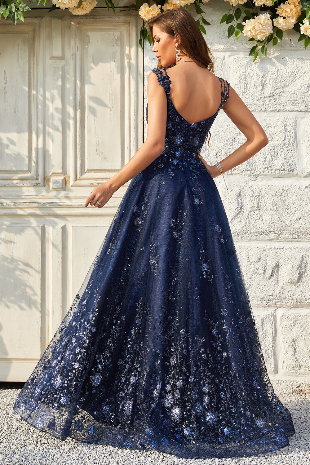 Midnight blue and silver dress deals